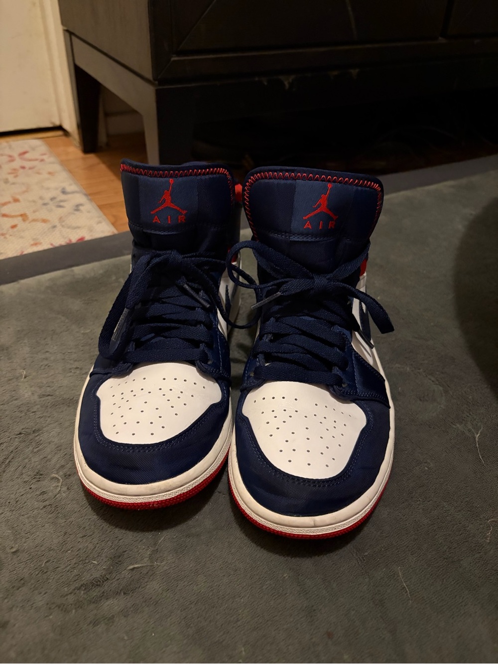 Jordan High-Top Sneakers in Navy, White & Red